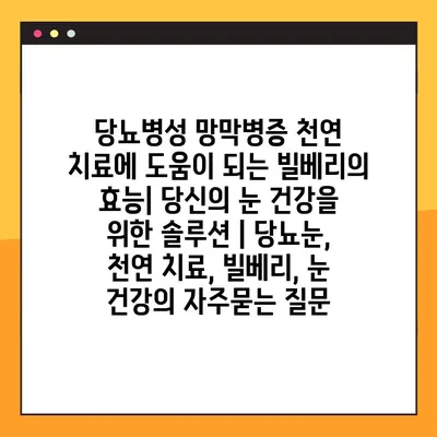 당뇨병성 망막병증 천연 치료에 도움이 되는 빌베리의 효능| 당신의 눈 건강을 위한 솔루션 | 당뇨눈, 천연 치료, 빌베리, 눈 건강
