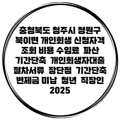충청북도 청주시 청원구 북이면 개인회생 신청자격 조회 비용 수임료 | 파산 | 기간단축 | 개인회생자대출 | 절차서류 | 장단점 | 기간단축 | 변제금 미납 | 청년 | 직장인 2025